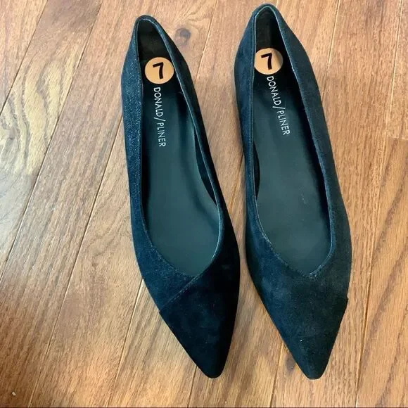 New DONALD PLINER Black Palma Flats Leather 7